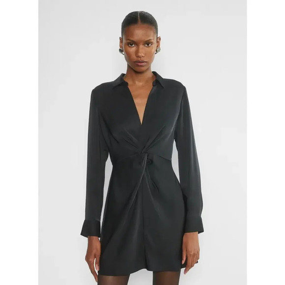 ARITZIA Babaton Collaborate Satin Mini Shirt Dress Black Size XS Office Siren - Picture 10 of 10